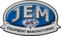 JEM Equipment logo is silver and blue